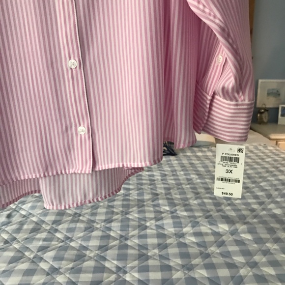 Pink and white striped polyester blouse. New with tags. - Picture 3 of 3